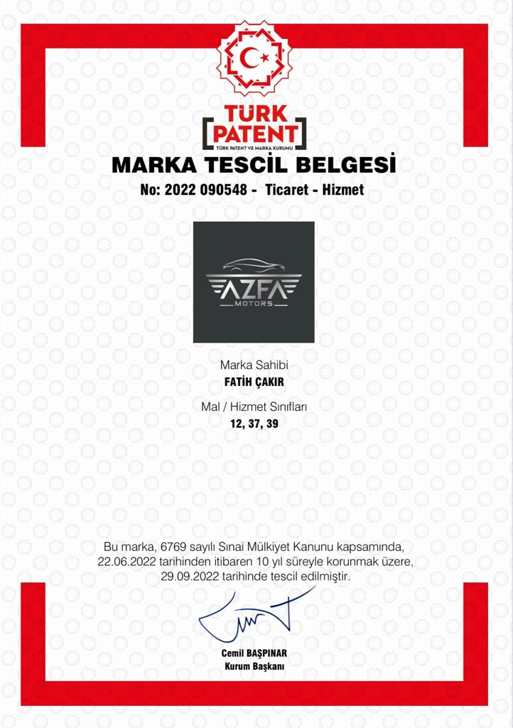 azfa motors marka tescil belgesi